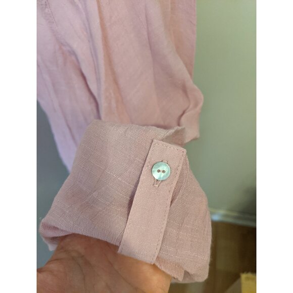 Womens Blush Pink Tunic Button Up V-Neck Top Lagenlook Pastel Boho Coastal Sz L - Picture 5 of 7